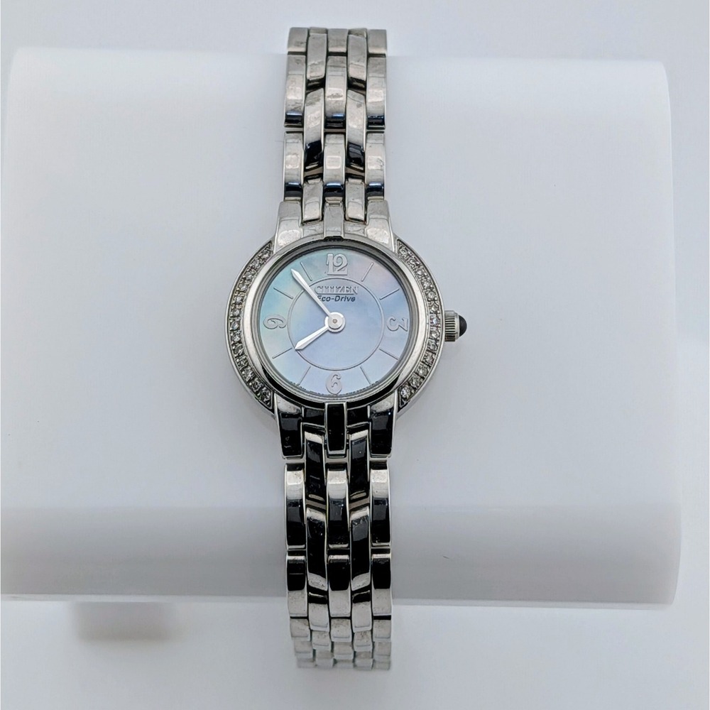 Citizen Eco-Drive Silhouette Swarovski MOP B023-S012309 New Capacitor 21mm 6.75"